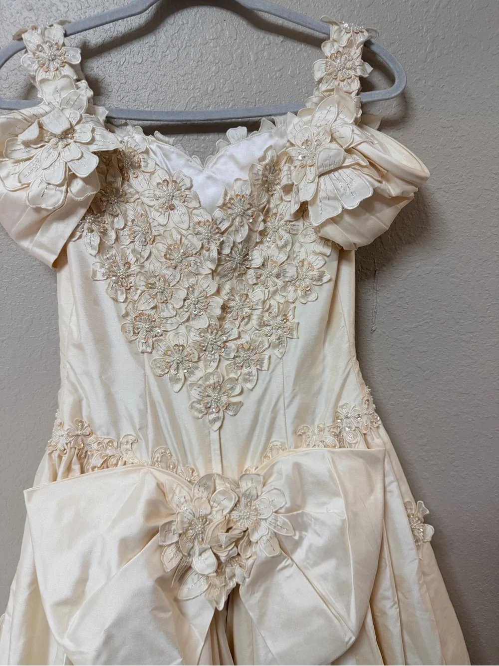 Vintage 100% Silk Wedding Dress Size 10 Romantic Princess Floral Beaded